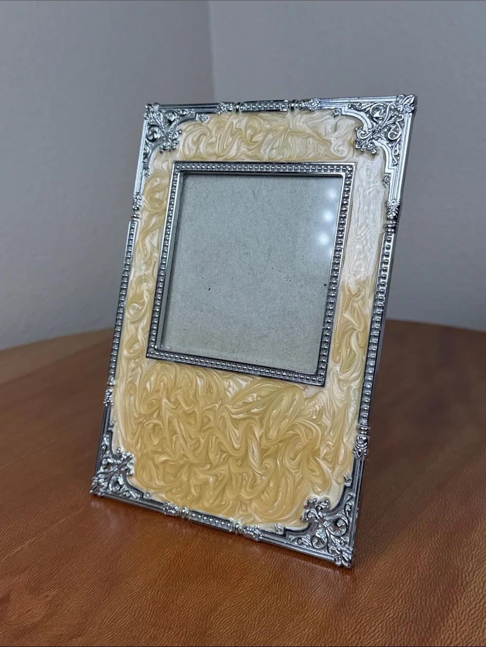 S. Sunflower Yellow Enameled Silver Detailing Photo Frame Victorian Cottagecore